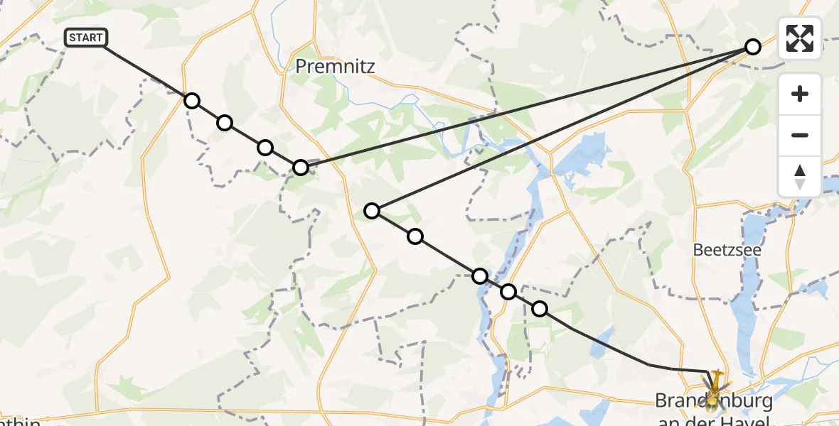 Routekaart van de vlucht: Rettungshubschrauber nach Brandenburg an der Havel, Willi-Sänger-Straße