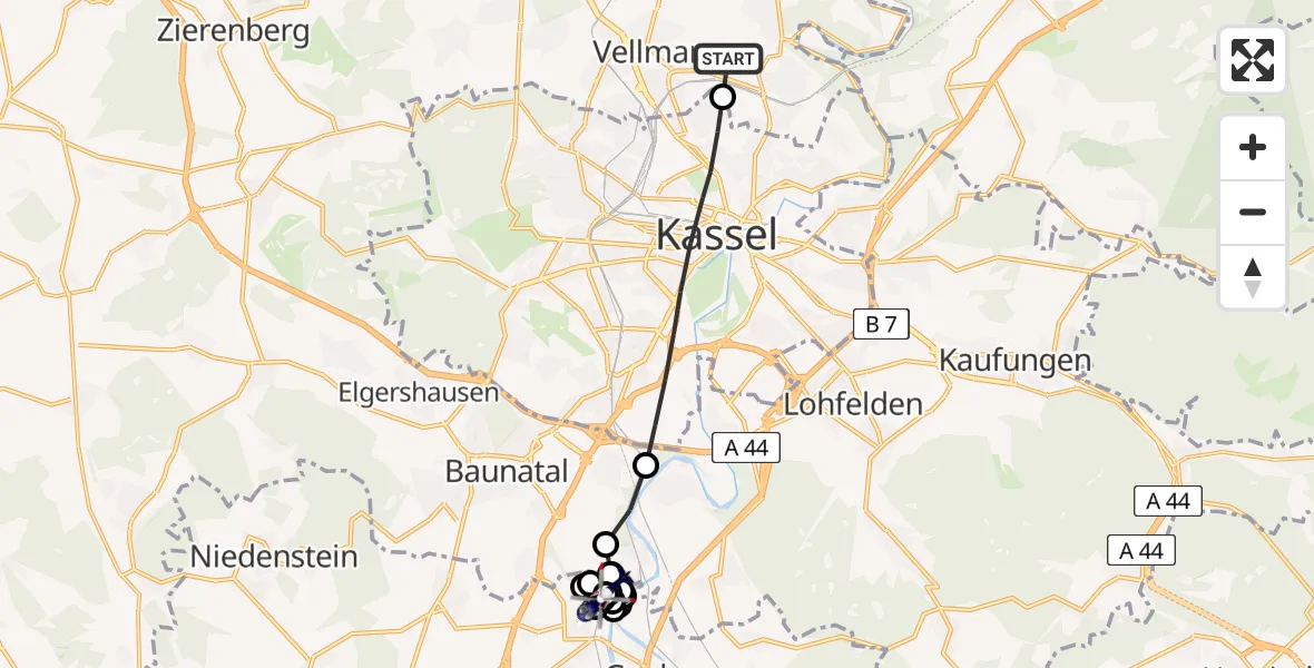 Flugroute Polizeihubschrauber Fuldatal Bundespolizei Hubschrauberlandeplatz - Edermünde-Grifte Flugplatz, 25 März 2026, 10:22