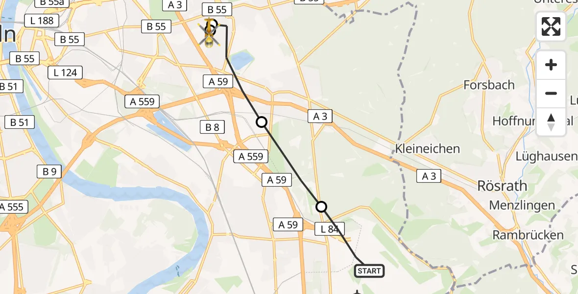 Routekaart van de vlucht: Rettungshubschrauber nach Merheim Hospital