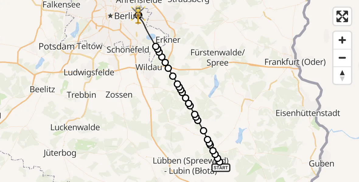 Flugroute Rettungshubschrauber Neu Zauche - Berlin Emergency Hospital, 25 März 2026, 10:25