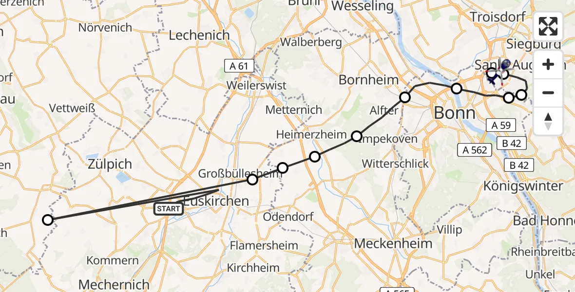 Flugroute Polizeihubschrauber Euskirchen - Bonn-Hangelar Flugplatz, 25 März 2026, 10:29