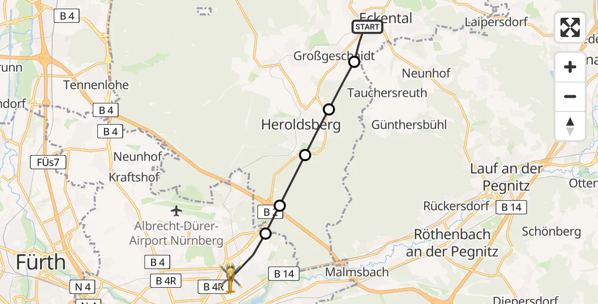Routekaart van de vlucht: Rettungshubschrauber nach Nürnberg, Mommsenstraße