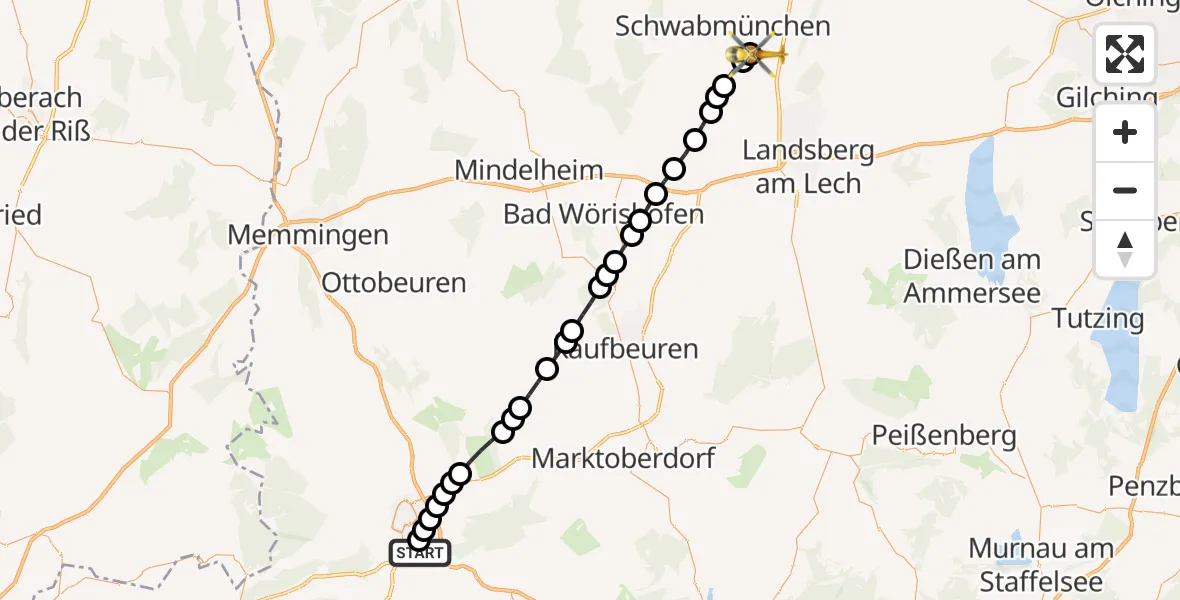 Routekaart van de vlucht: Rettungshubschrauber nach Untermeitingen, Brechtstraße