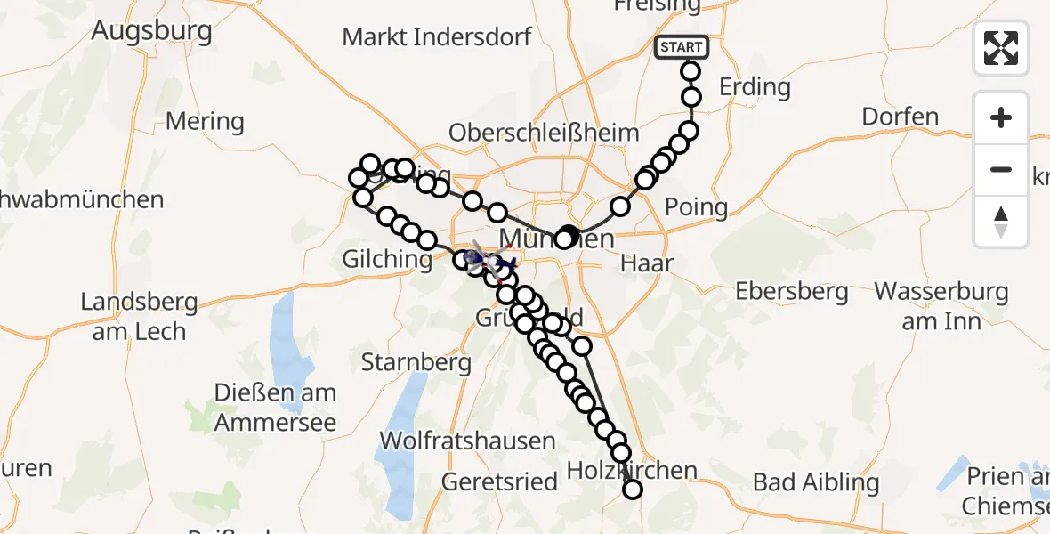 Flugroute Polizeihubschrauber München Flughafen - DRF Air Rescue München Hubschrauberlandeplatz, 25 März 2026, 10:37