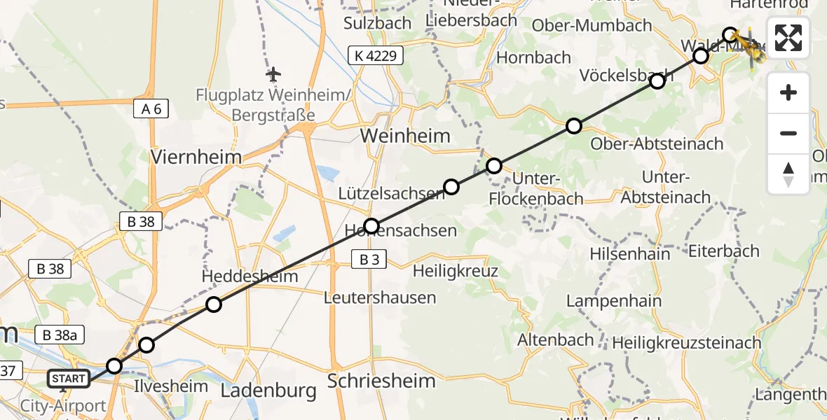 Routekaart van de vlucht: Rettungshubschrauber nach Wald-Michelbach, Ludwigstraße