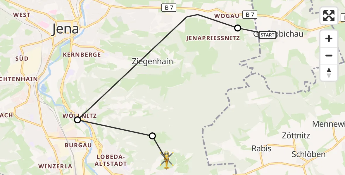 Flugroute Rettungshubschrauber Großlöbichau - Jena, 25 März 2026, 10:51