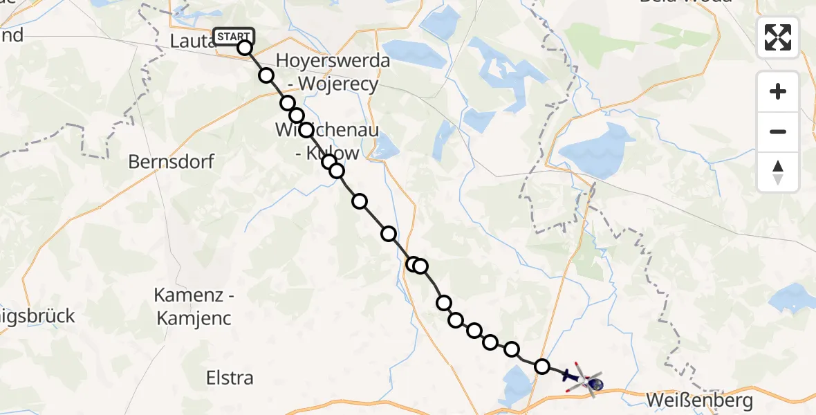 Routekaart van de vlucht: Polizeihubschrauber nach Malschwitz, Nussallee