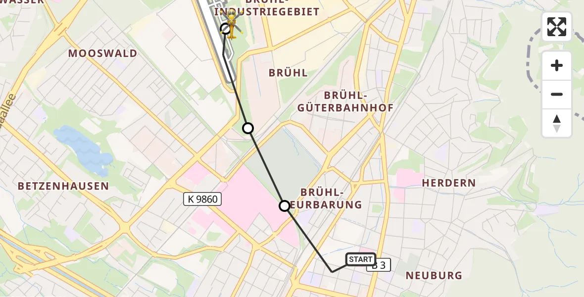 Flugroute Rettungshubschrauber Freiburg im Breisgau - Freiburg im Breisgau Flugplatz, 25 März 2026, 10:53