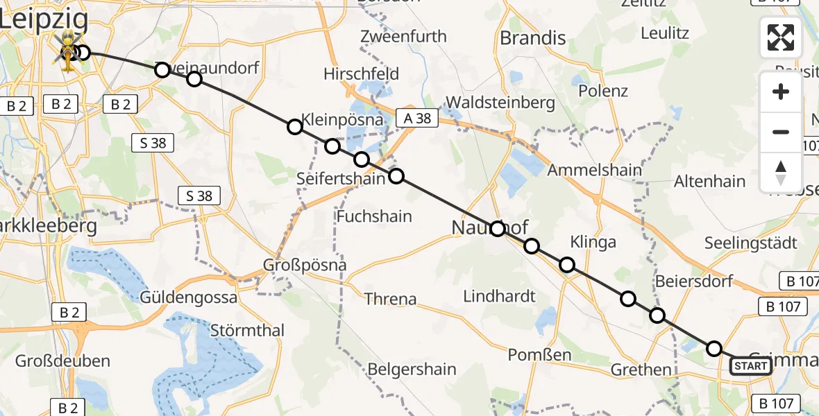 Routekaart van de vlucht: Rettungshubschrauber nach Leipzig University Hospital Heliport 1