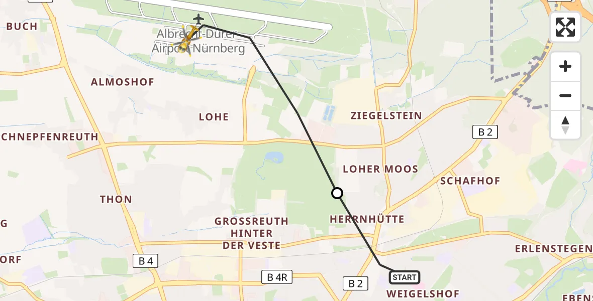 Flugroute Rettungshubschrauber Nürnberg - Flughafen Nuremberg, 25 März 2026, 11:05