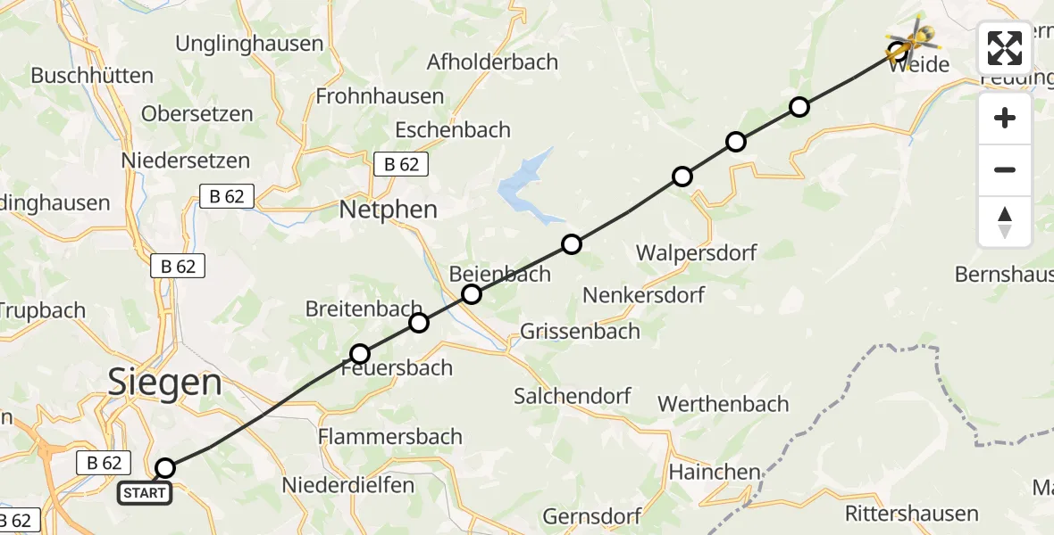 Flugroute Rettungshubschrauber Evangelisches Jung-Stilling Hospital - Weide, 25 März 2026, 11:14