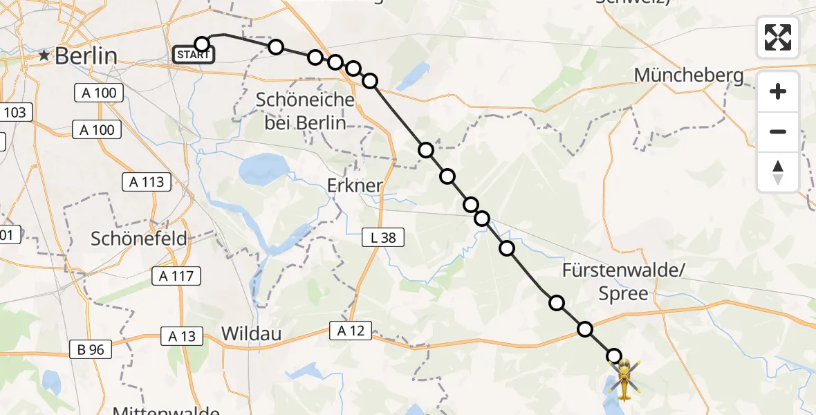 Routekaart van de vlucht: Rettungshubschrauber nach Bad Saarow, Pieskower Straße