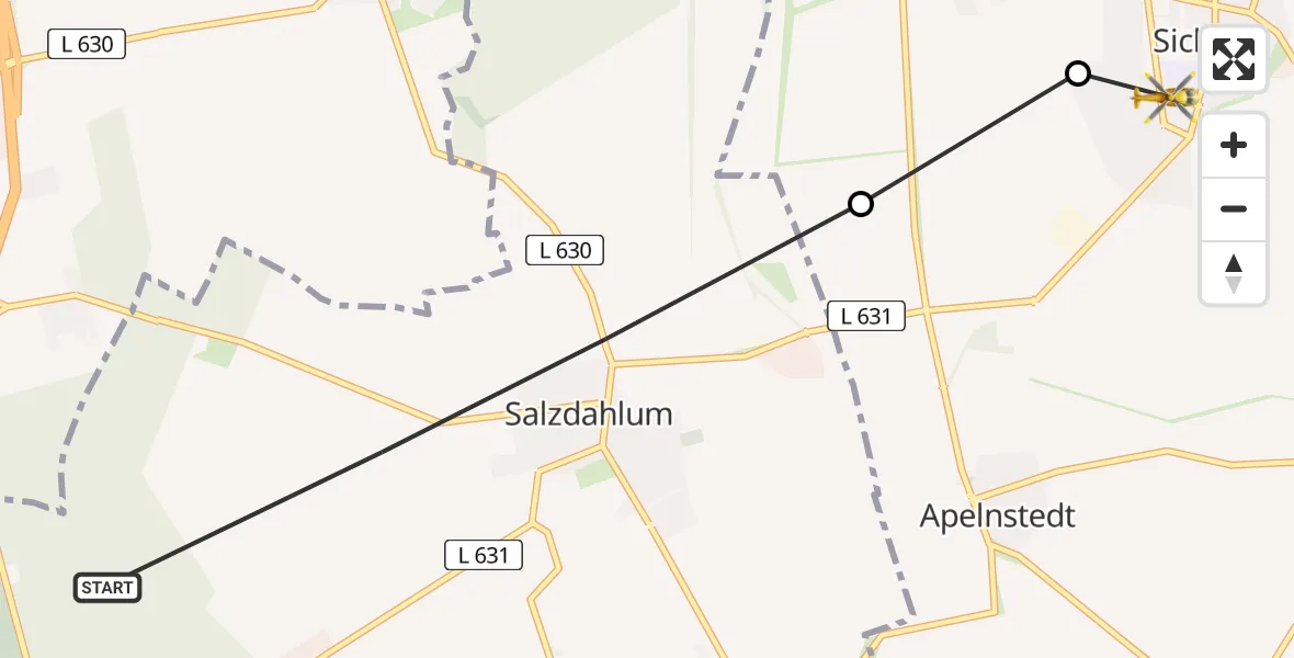 Flugroute Rettungshubschrauber Wolfenbüttel - Sickte, 25 März 2026, 11:17