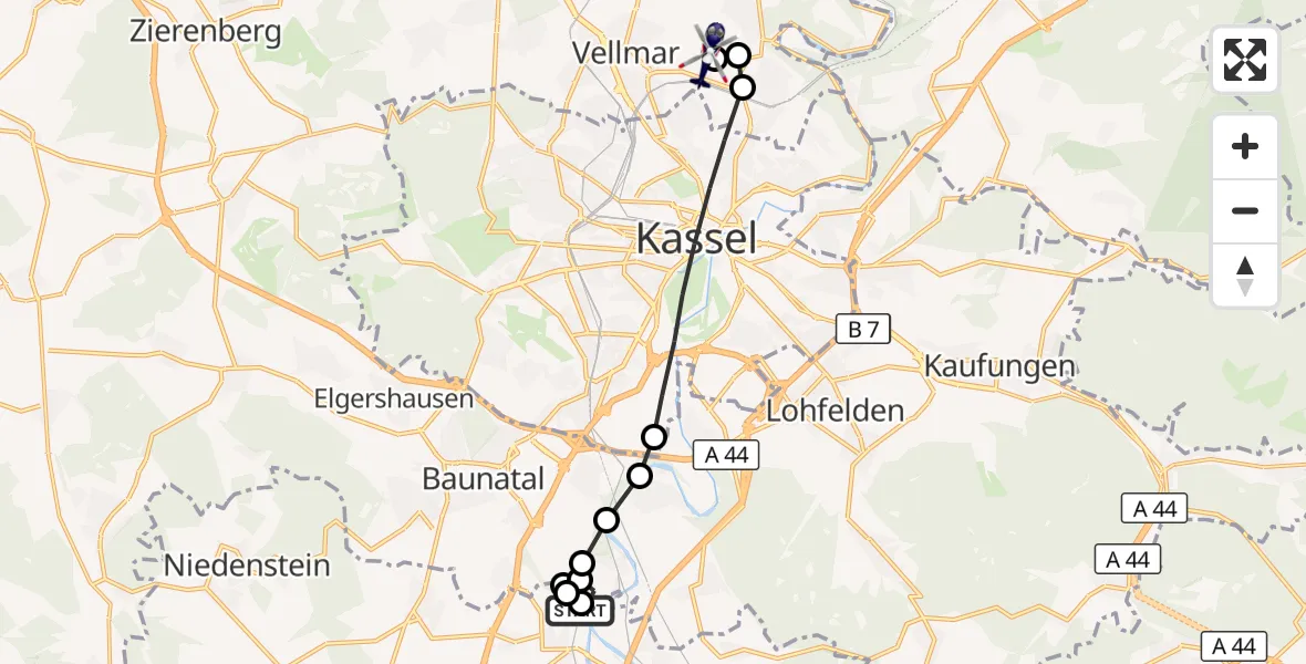 Flugroute Polizeihubschrauber Edermünde-Grifte Flugplatz - Fuldatal Bundespolizei Hubschrauberlandeplatz, 25 März 2026, 11:24