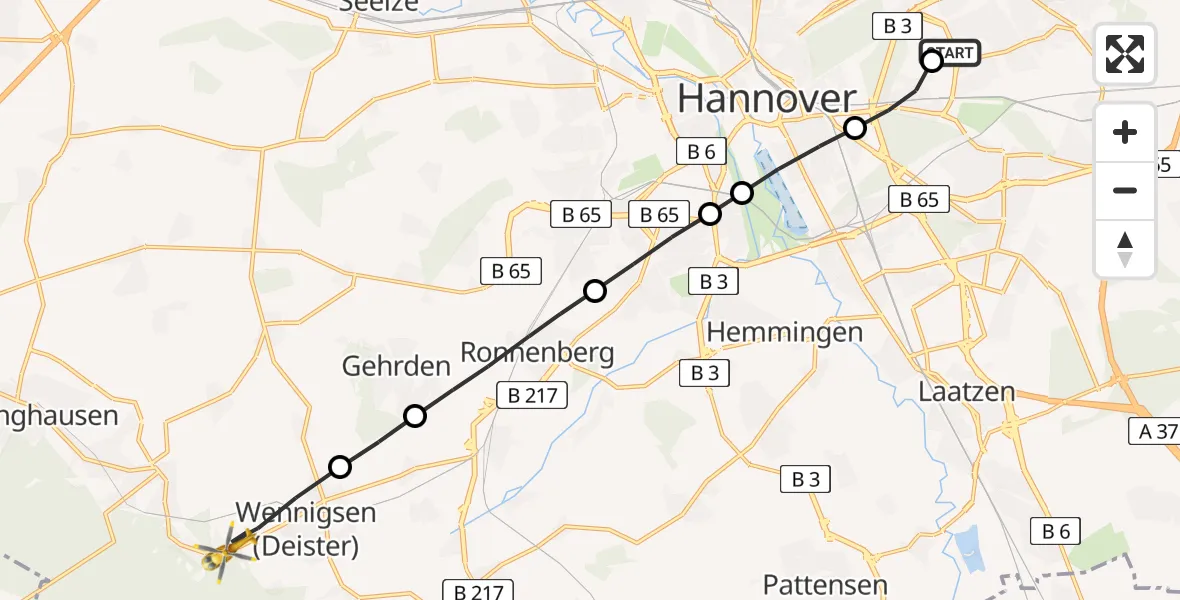 Flugroute Rettungshubschrauber Hannover Luftrettung Hubschrauberlandeplatz (Christoph 4) - Wennigsen (Deister), 25 März 2026, 11:30