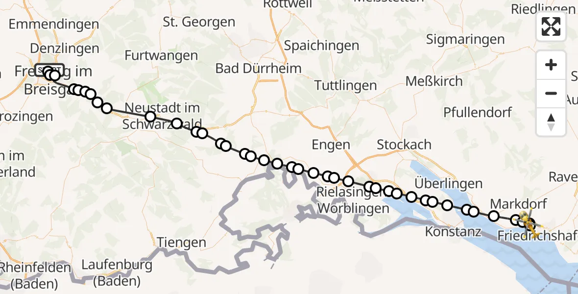 Routekaart van de vlucht: Rettungshubschrauber nach Friedrichshafen Hospital