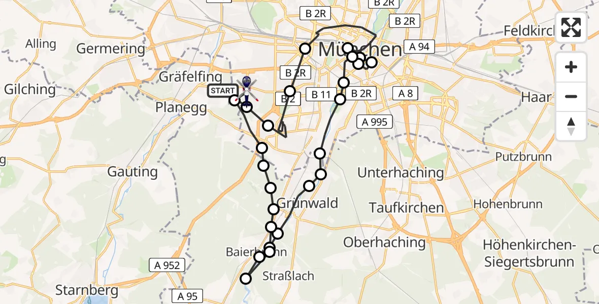 Flugroute Polizeihubschrauber Martinsried - München, 25 März 2026, 11:38