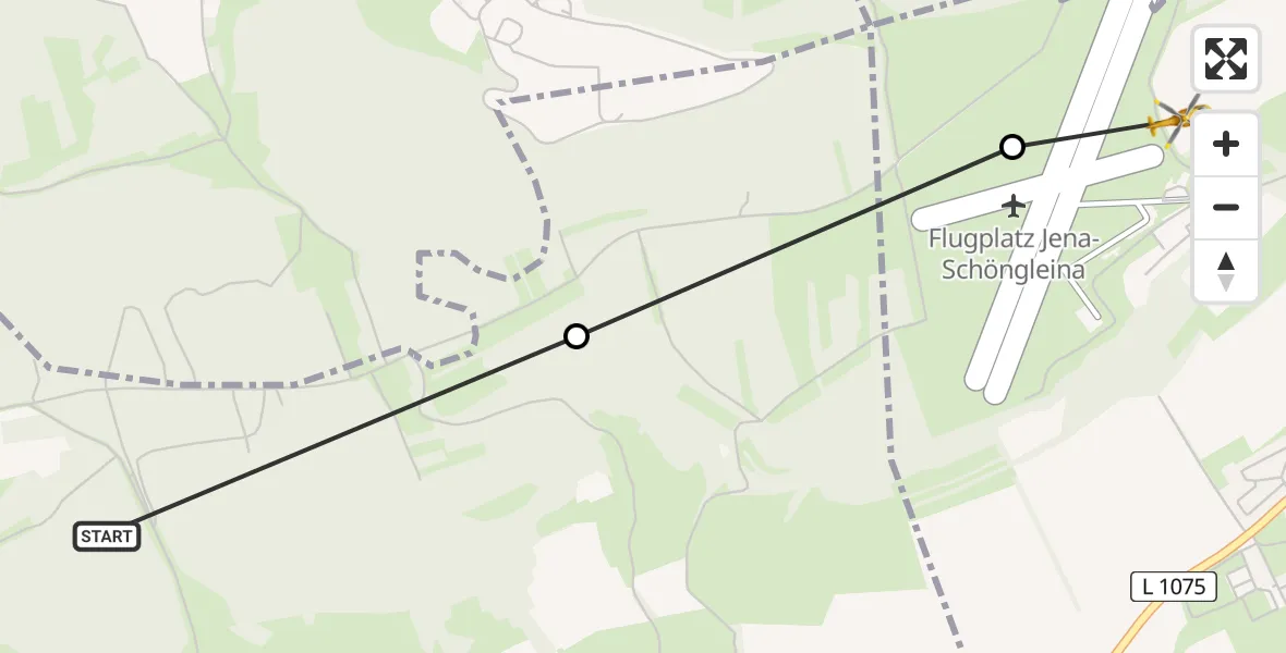 Flugroute Rettungshubschrauber Zöttnitz - Jena-Schöngleina Flugplatz, 25 März 2026, 11:40
