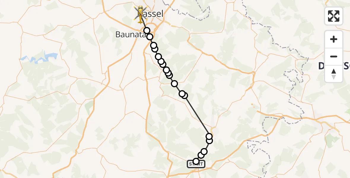 Routekaart van de vlucht: Rettungshubschrauber nach Kassel, Hansteinstraße