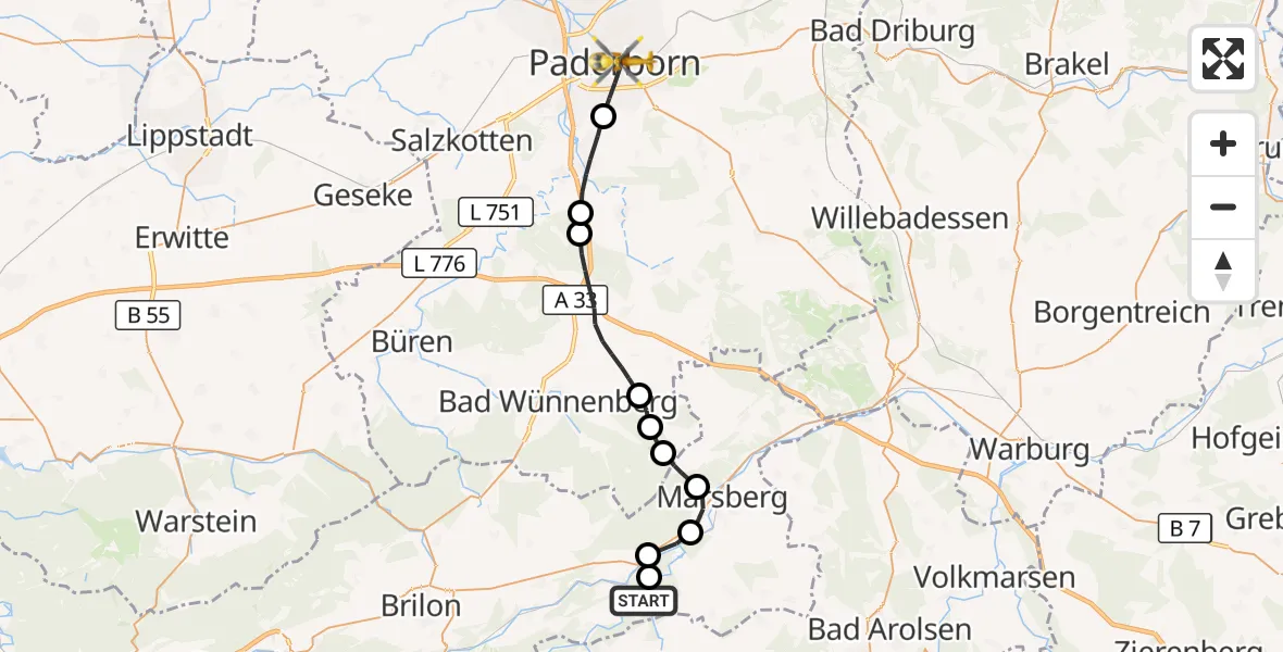 Flugroute Rettungshubschrauber Padberg - Paderborn, 25 März 2026, 11:47