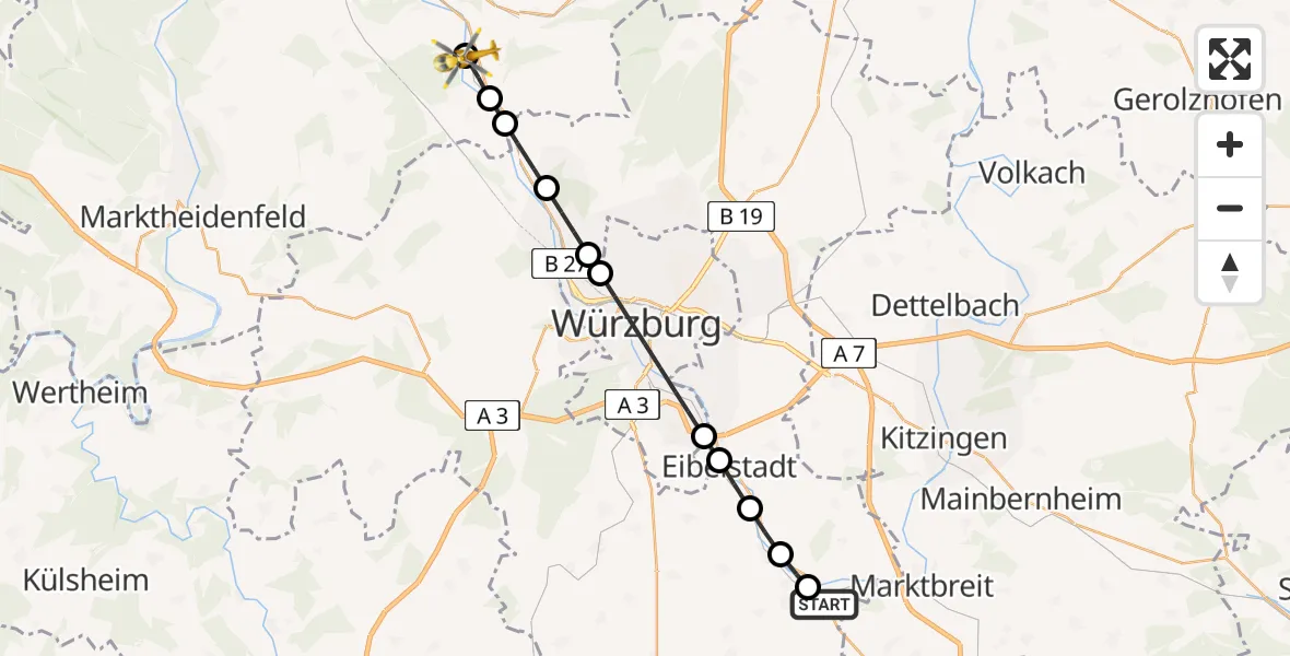 Routekaart van de vlucht: Rettungshubschrauber nach Himmelstadt