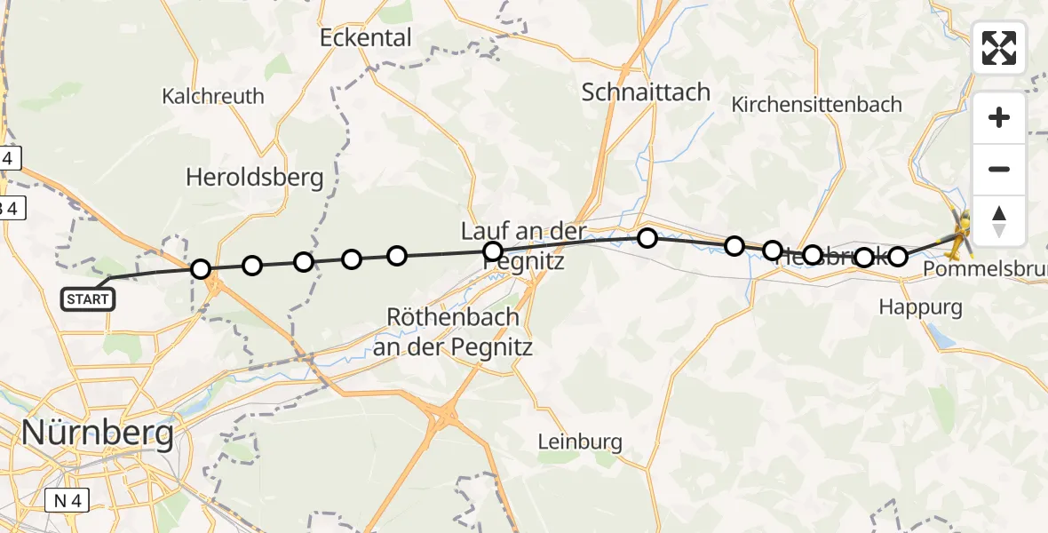 Flugroute Rettungshubschrauber Flughafen Nuremberg - Hohenstadt, 25 März 2026, 11:49