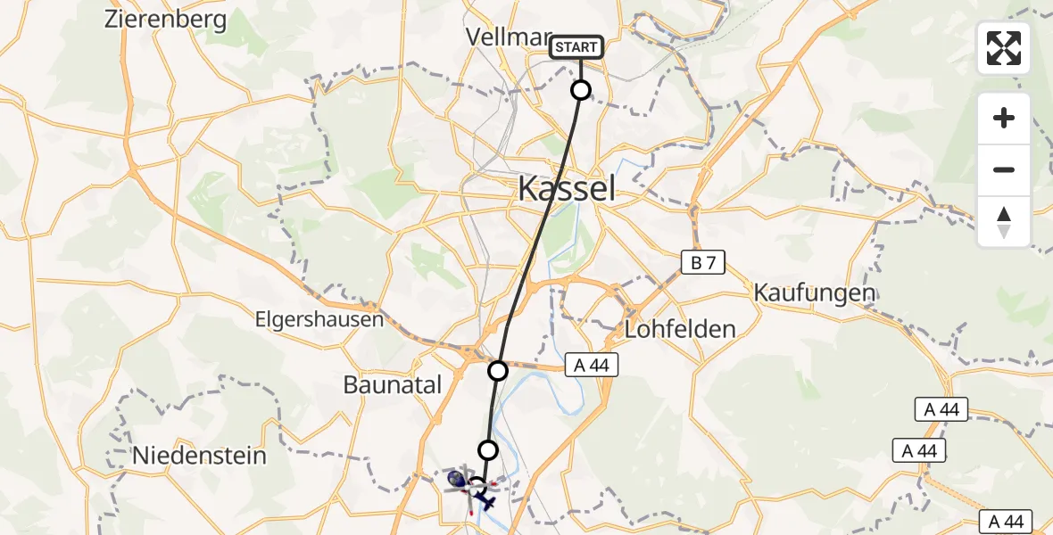 Flugroute Polizeihubschrauber Fuldatal Bundespolizei Hubschrauberlandeplatz - Edermünde-Grifte Flugplatz, 25 März 2026, 11:56