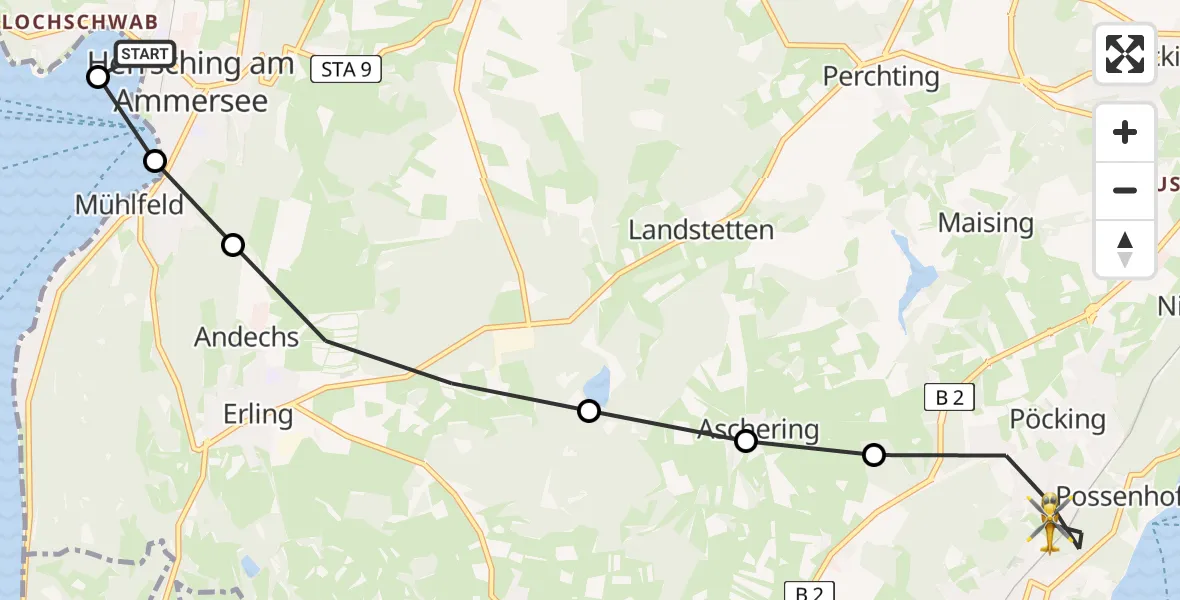 Flugroute Rettungshubschrauber Mühlfeld - Possenhofen, 25 März 2026, 11:56
