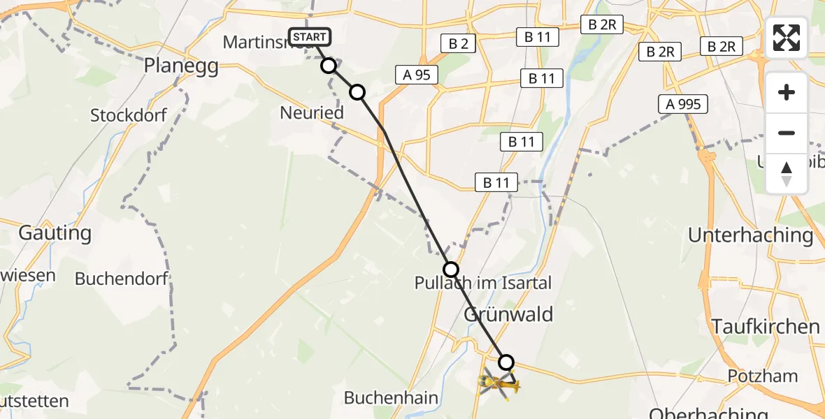 Routekaart van de vlucht: Rettungshubschrauber nach Grünwald, Leerbichlallee