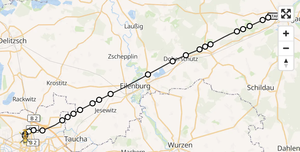 Flugroute Rettungshubschrauber Welsau - Sankt Georg Hospital Leipzig Reserve, 25 März 2026, 12:09