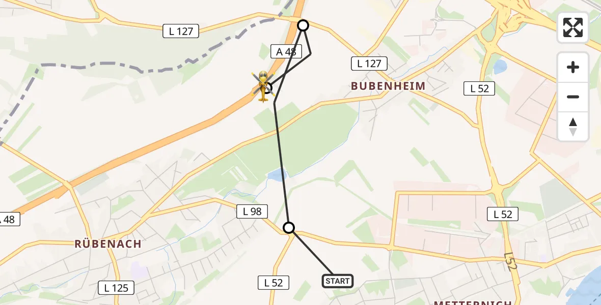 Flugroute Rettungshubschrauber Koblenz - Rübenach, 25 März 2026, 12:10