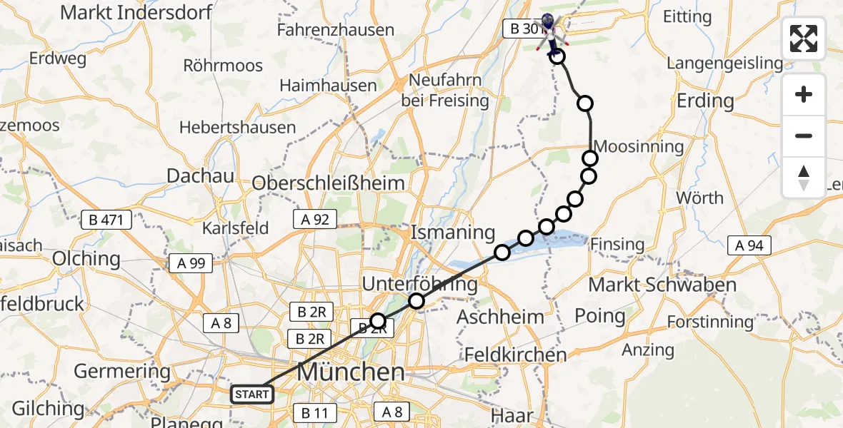 Flugroute Polizeihubschrauber München - München Flughafen, 25 März 2026, 12:11