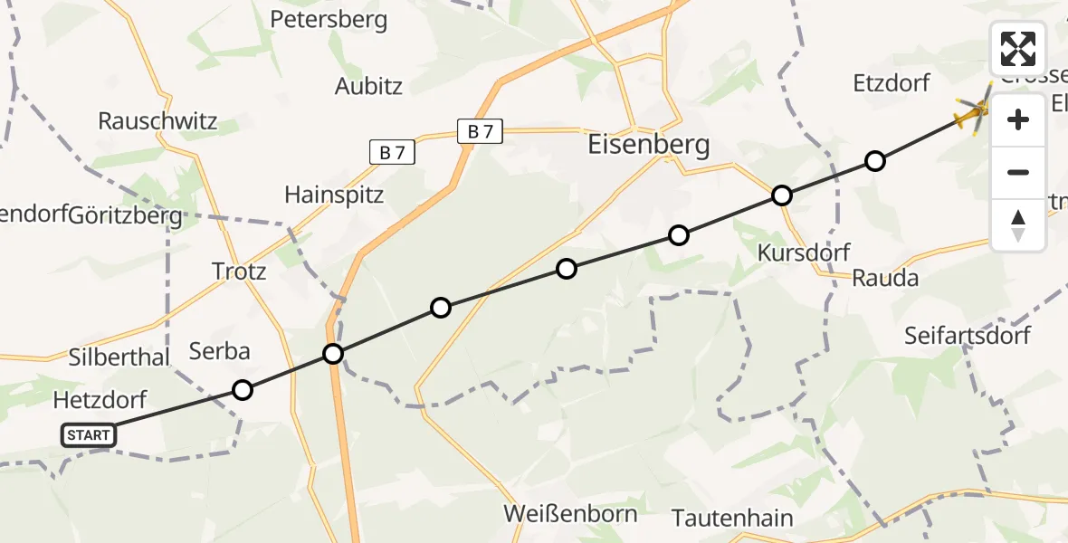 Routekaart van de vlucht: Rettungshubschrauber nach Crossen an der Elster