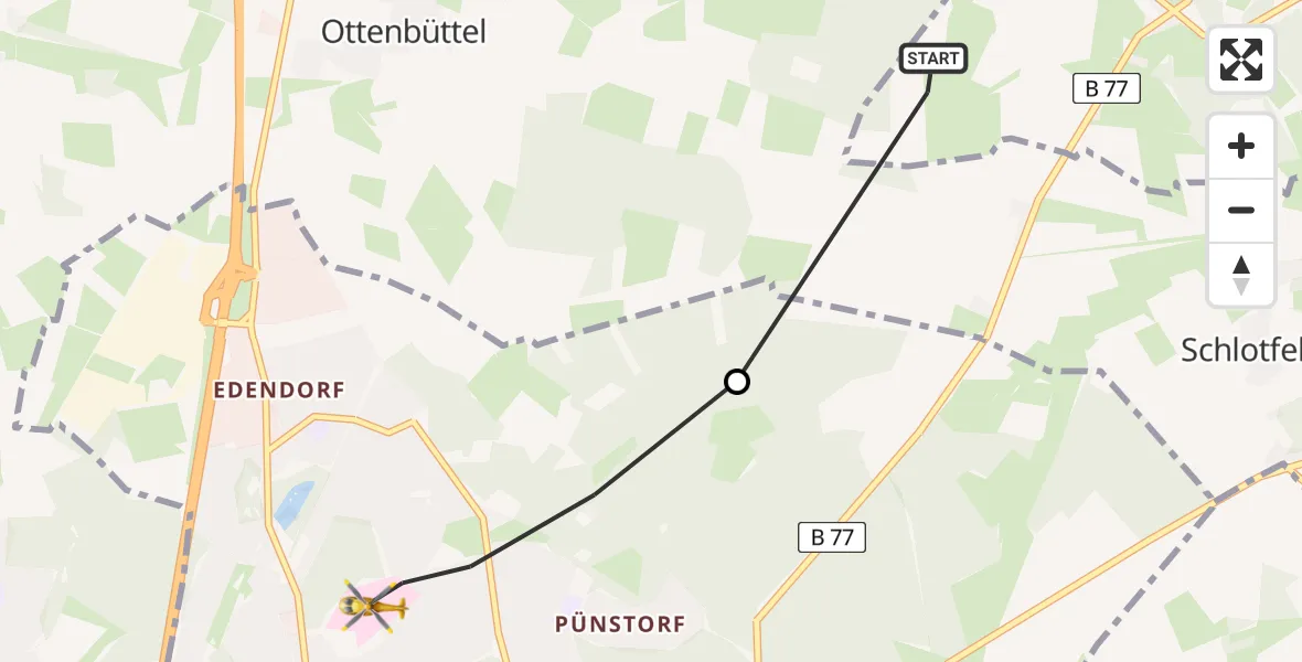 Flugroute Rettungshubschrauber Schlotfeld - Itzehoe, 25 März 2026, 12:15