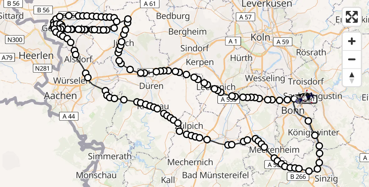 Flugroute Polizeihubschrauber Bonn-Hangelar Flugplatz - Sankt Augustin, 25 März 2026, 12:19