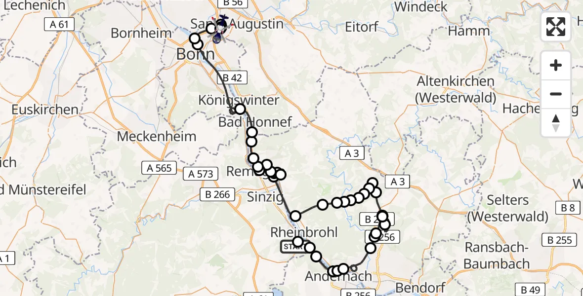 Routekaart van de vlucht: Polizeihubschrauber nach Sankt Augustin, Bonn-Hangelar Flugplatz