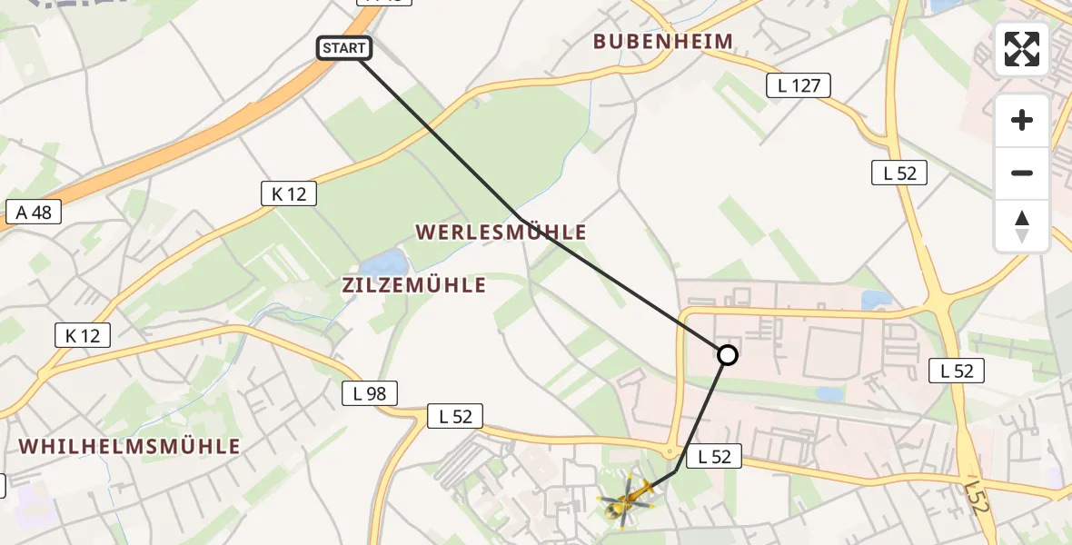 Flugroute Rettungshubschrauber Rübenach - Koblenz, 25 März 2026, 12:23