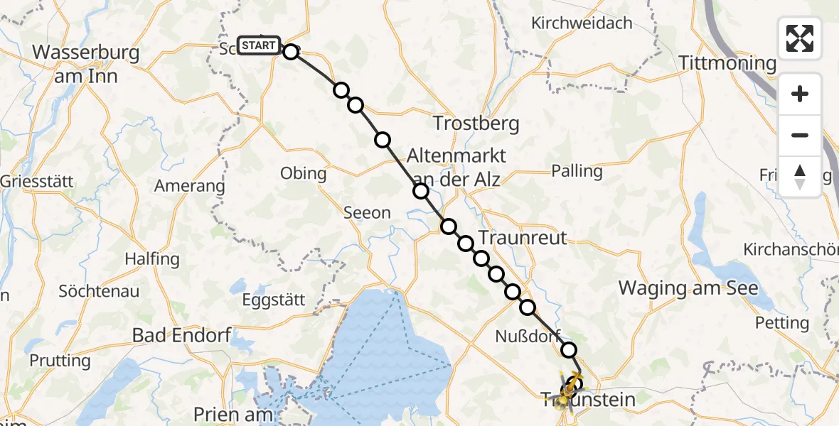 Routekaart van de vlucht: Rettungshubschrauber nach Traunstein Hospital