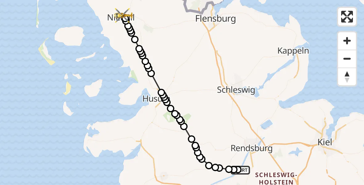 Routekaart van de vlucht: Rettungshubschrauber nach Niebüll, Gather Landstraße