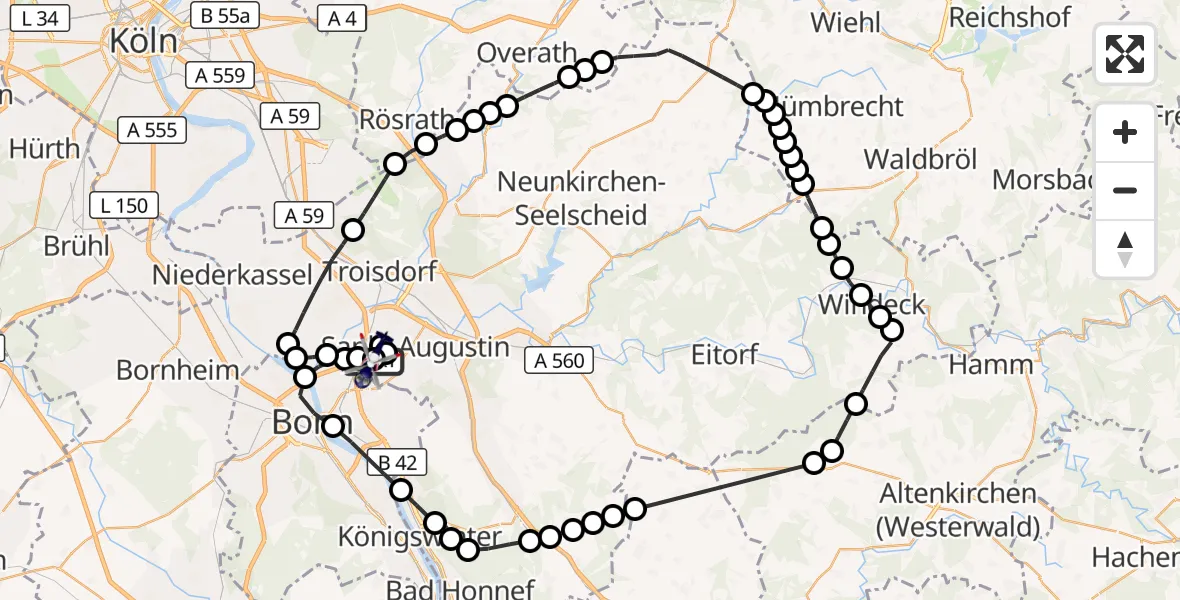 Flugroute Polizeihubschrauber Sankt Augustin - Sankt Augustin, 25 März 2026, 12:30