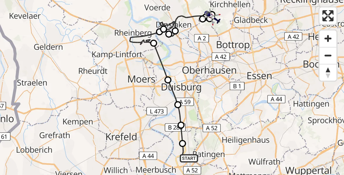 Flugroute Polizeihubschrauber Düsseldorf Flughafen - Grafenwald, 25 März 2026, 12:35
