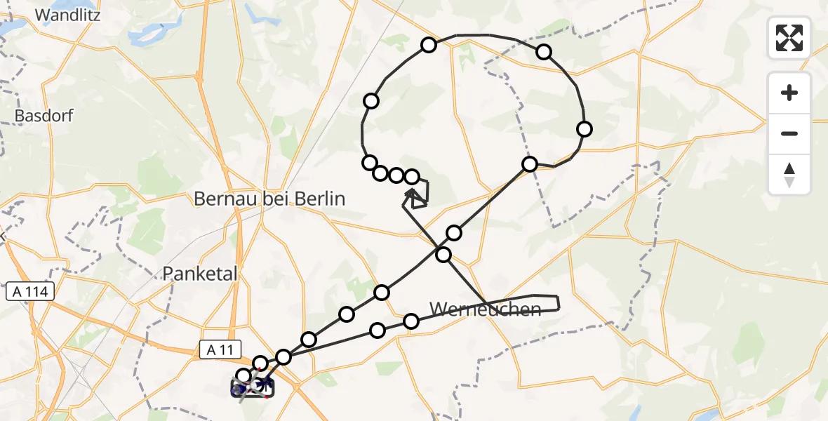 Flugroute Polizeihubschrauber Ahrensfelde Hubschrauberlandeplatz - Ahrensfelde Hubschrauberlandeplatz, 25 März 2026, 12:37
