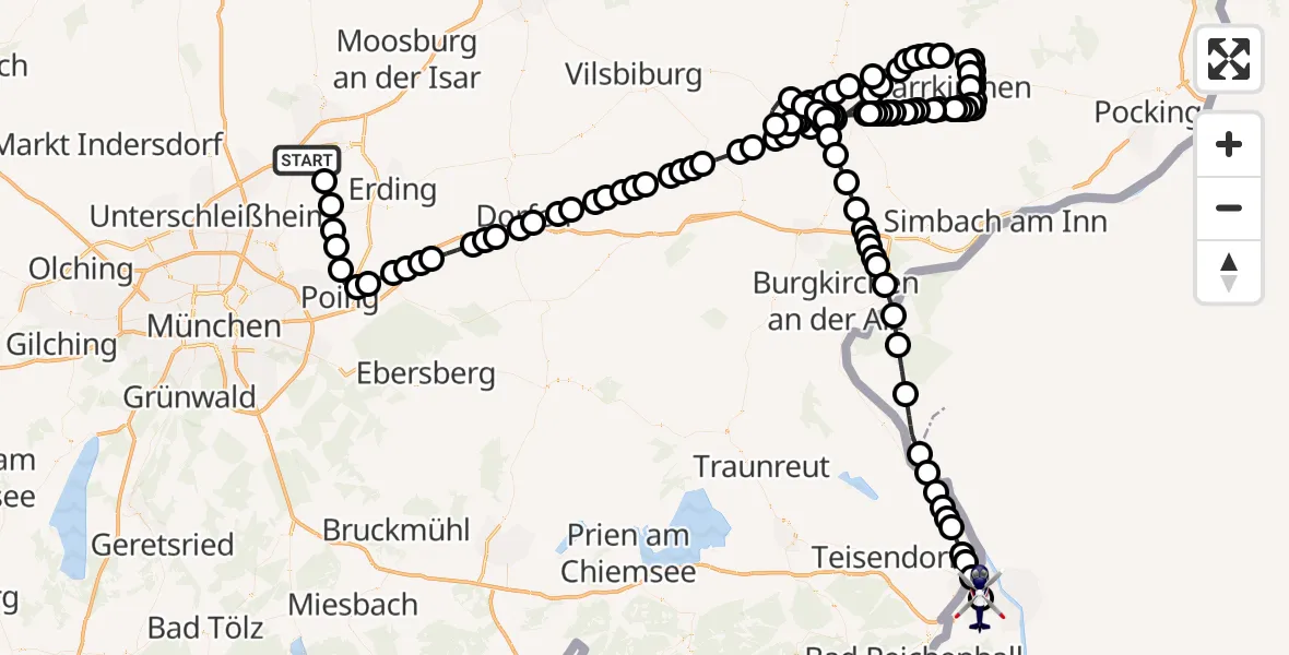 Flugroute Polizeihubschrauber München Flughafen - Salzburg Airport, 25 März 2026, 12:41