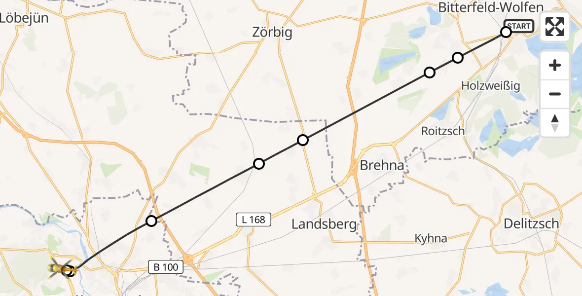 Routekaart van de vlucht: Ambulanzhubschrauber nach Halle (Saale) University Hospital