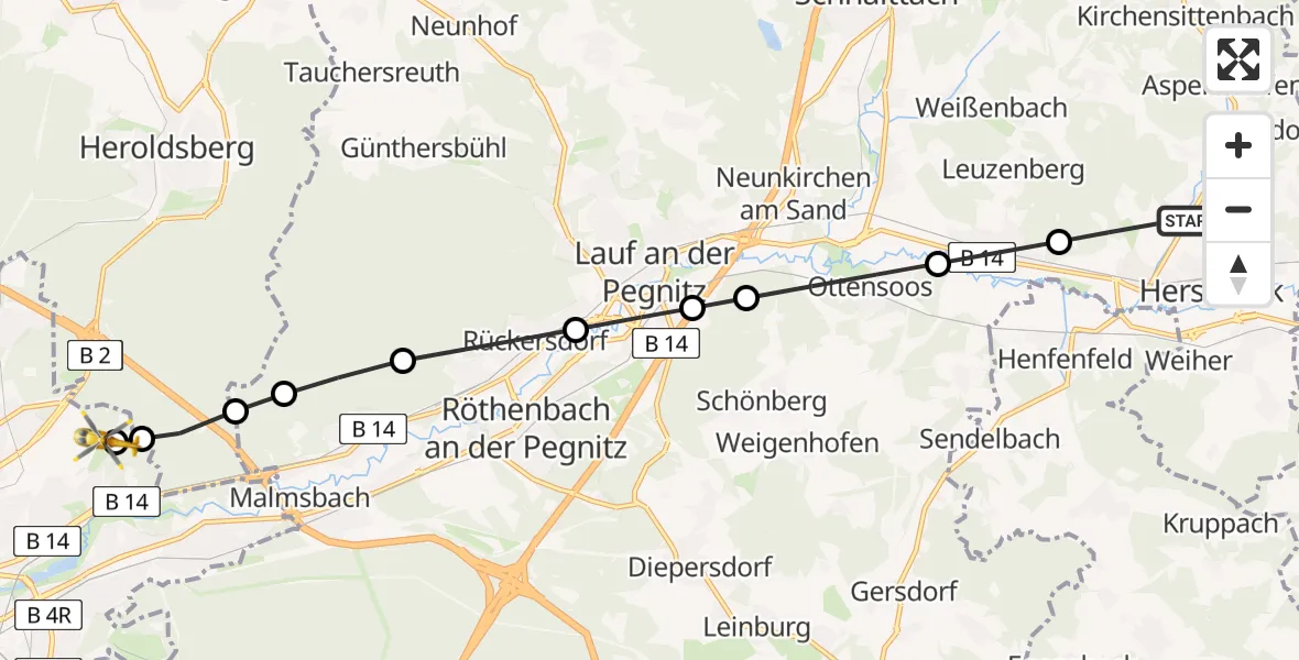 Routekaart van de vlucht: Rettungshubschrauber nach Martha-Maria Nürnberg Hospital