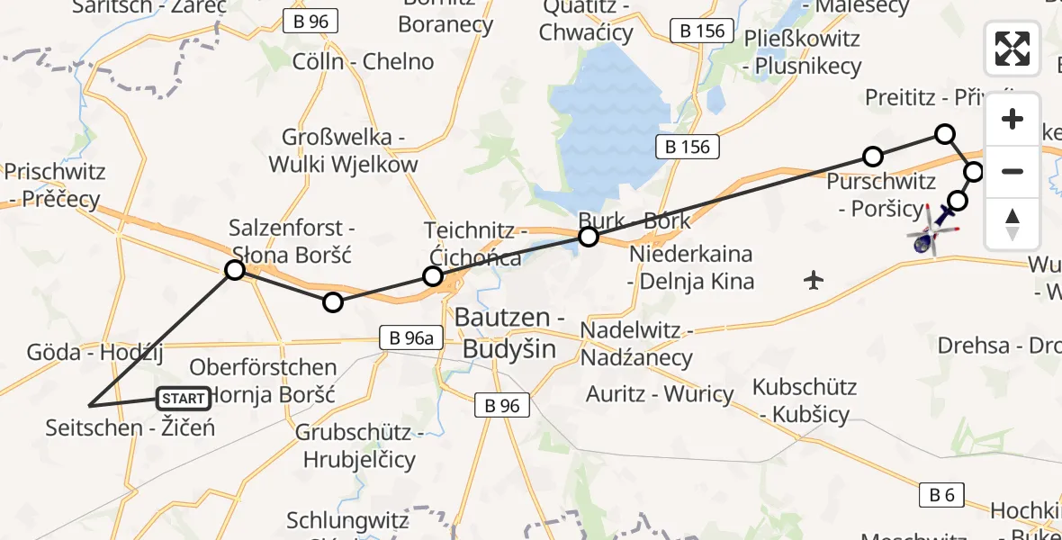 Flugroute Polizeihubschrauber Seitschen - Purschwitz, 25 März 2026, 12:47