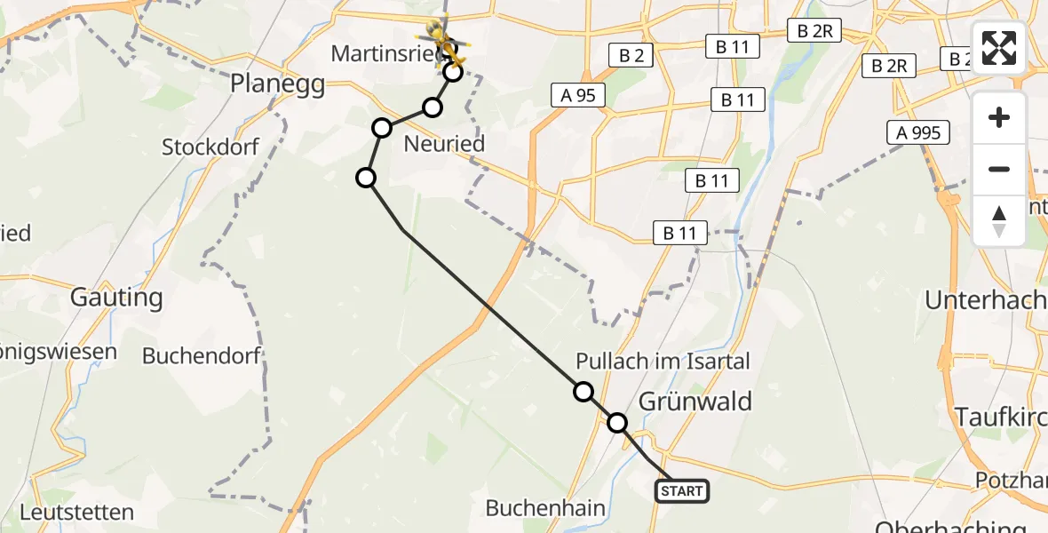 Routekaart van de vlucht: Rettungshubschrauber nach DRF Air Rescue München Hubschrauberlandeplatz