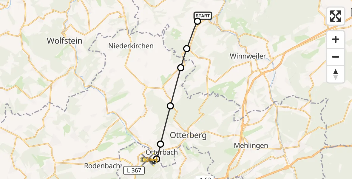 Flugroute Rettungshubschrauber Imsweiler UL - Kaiserslautern, 25 März 2026, 12:49