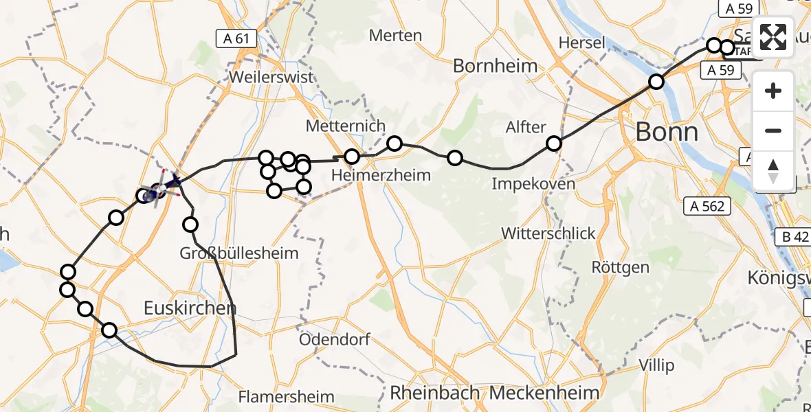 Flugroute Polizeihubschrauber Sankt Augustin - Zülpich, 25 März 2026, 12:55