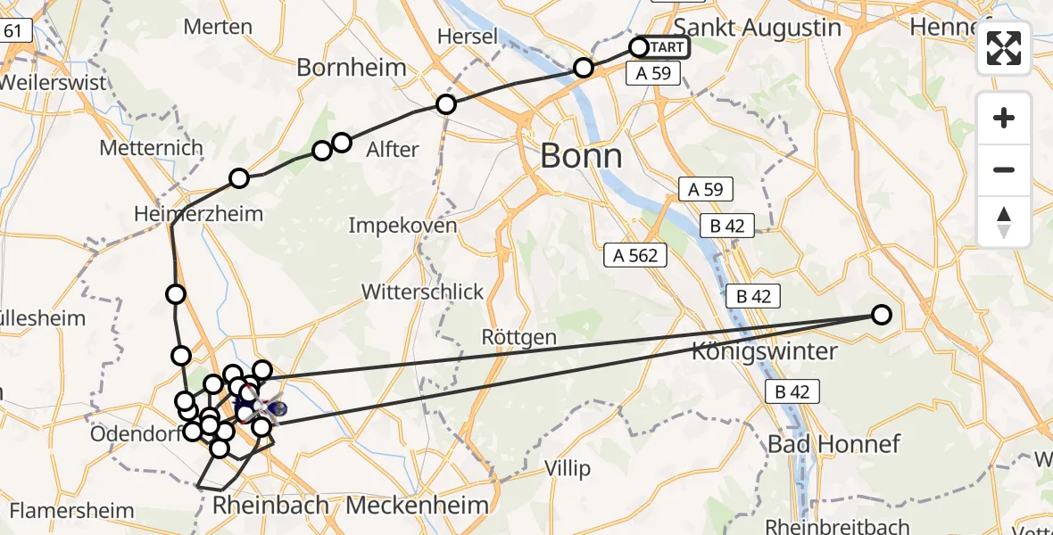 Flugroute Polizeihubschrauber Meindorf - Rheinbach, 25 März 2026, 13:00
